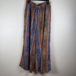 Three Bird Nest Blue Medallion Print Wide Leg Palazzo Pants XL Boho USA